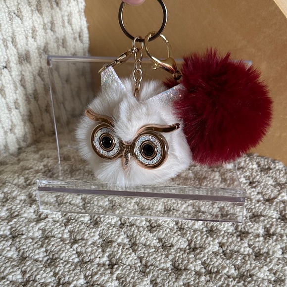 Source Unknown Accessories - Owl and Pom Pom Bag Charm/keyholder